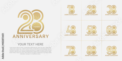 Anniversary set design with double line number. gold color for celebration event