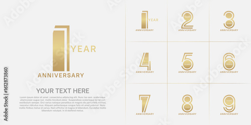 Anniversary set design with double line number. gold color for celebration event