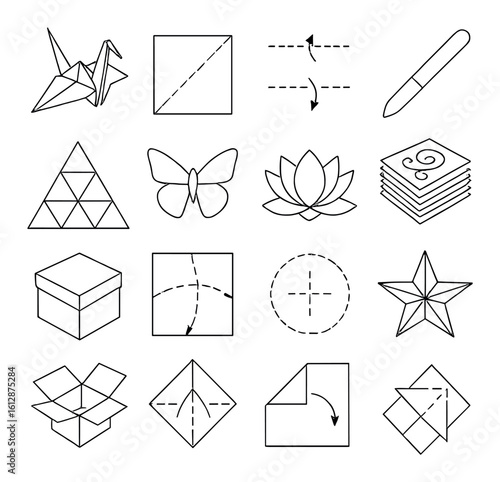 Origami symbols and instructions on gradient background