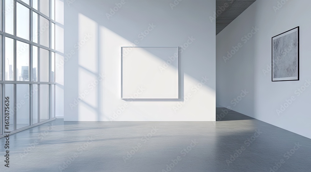 Fototapeta premium Bright, minimalist gallery space with large windows