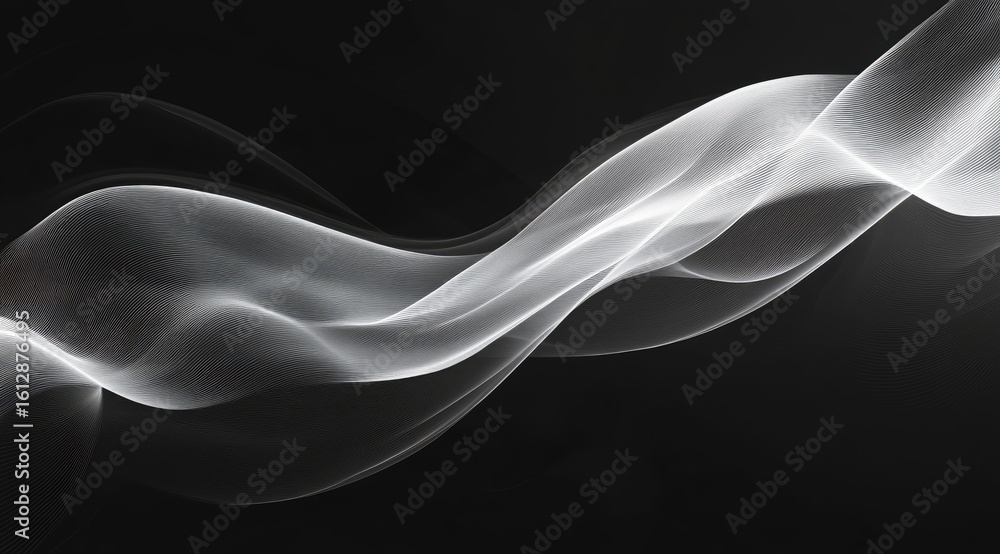 Naklejka premium Abstract swirling white lines on black background