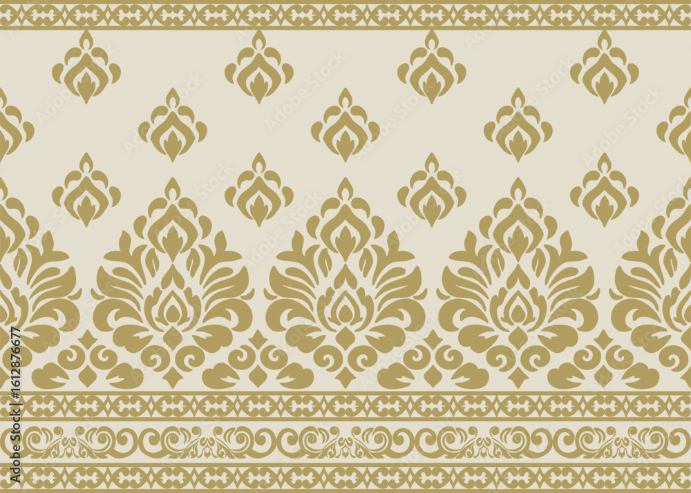 traditional damask vector pattern with seamless damask vector design and elegant damask vector border for textile or wallpaper
