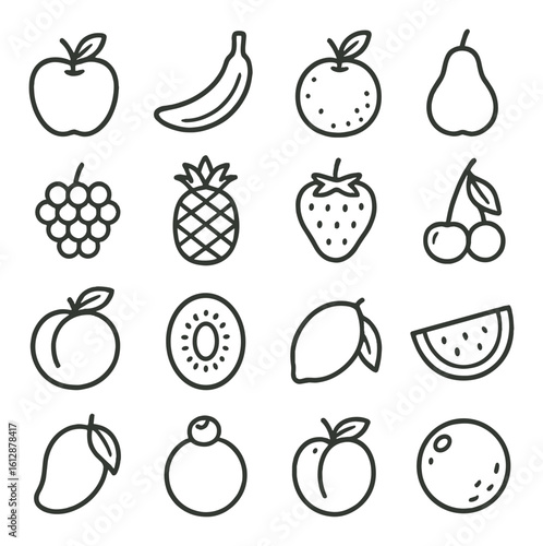 Collection of minimalist fruit icons on green background