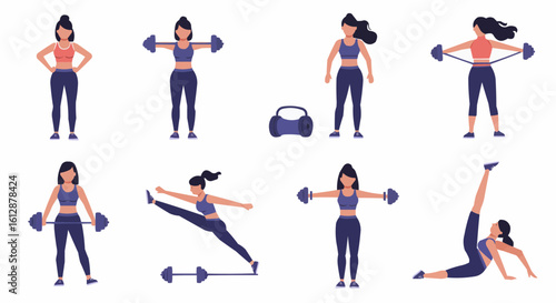 Various exercises a woman does.