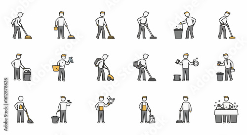 A collection of cleaning activities icons in minimal design.