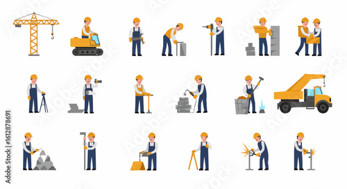 Construction workers performing their tasks on a building site.