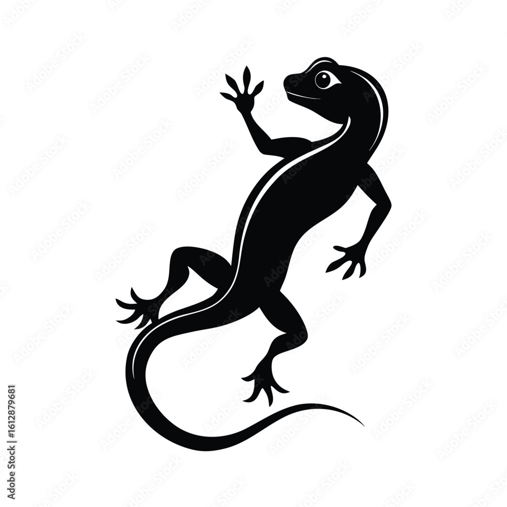 Fototapeta premium Dynamic lizard silhouette climbing upwards against a clean white background