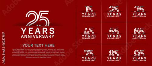 Anniversary logo set with double line number style. white color can be use for special moment