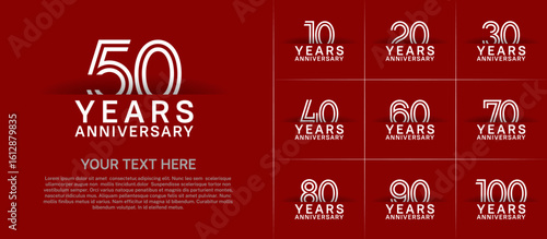 Anniversary logo set with double line number style. white color can be use for special moment