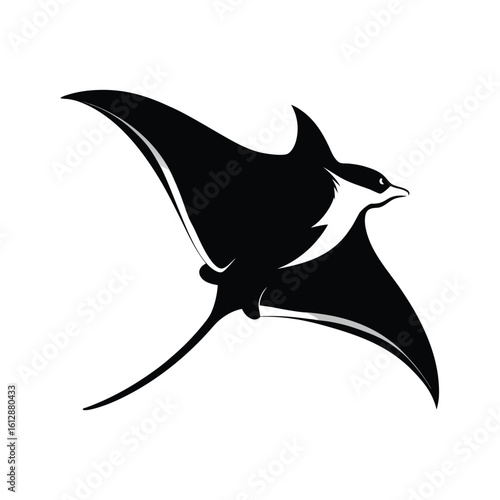 Elegant manta ray gliding in ocean silhouette on a clean white background
