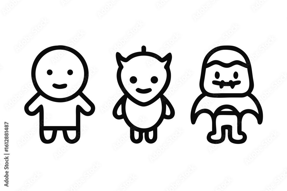 Fototapeta premium Adorable Halloween Characters Silhouette Set with Vampire Devil and Ghost vector