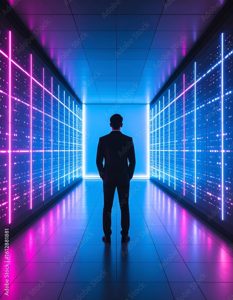 Obraz premium Businessman in futuristic server room (1)
