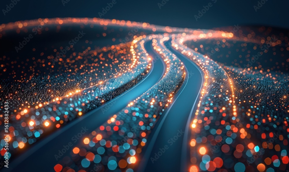 Fototapeta premium Abstract data flow visualization with glowing particles and smooth surface