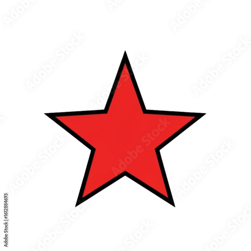 Bold red star icon with black outline. A simple five-pointed shape for symbols of achievement, rating, and celebration.