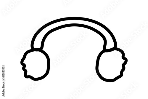 The image shows a simple black outline illustration of a pair of earmuffs. The earmuffs consist of two round, fluffy ear covers connected by a curved headband