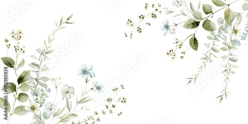 Delicate greenery and white flowers isolated on transparent background