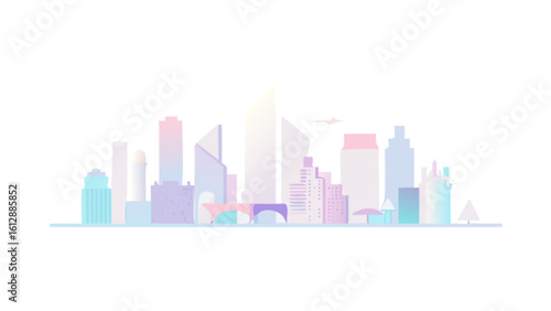 Pastel city skyline vector illustration with modern buildings and urban landscape design concept art