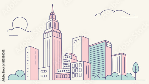 Cityscape illustration with buildings, skyscrapers and skyline art vector for modern architectural design