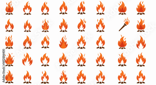 A series of stylized fire icons, with one of them being a torch.