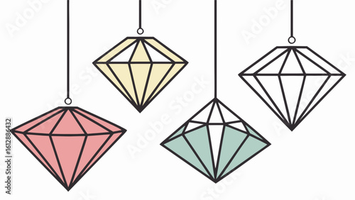 Hanging diamond gems vector illustration for jewelry shop and luxury brand design and decoration elements