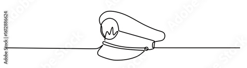 A continuous line drawing of a sea captain's hat.