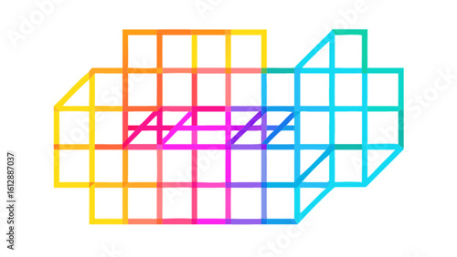 Abstract geometric shape design with rainbow color gradient grid and diagonal lines illustration art