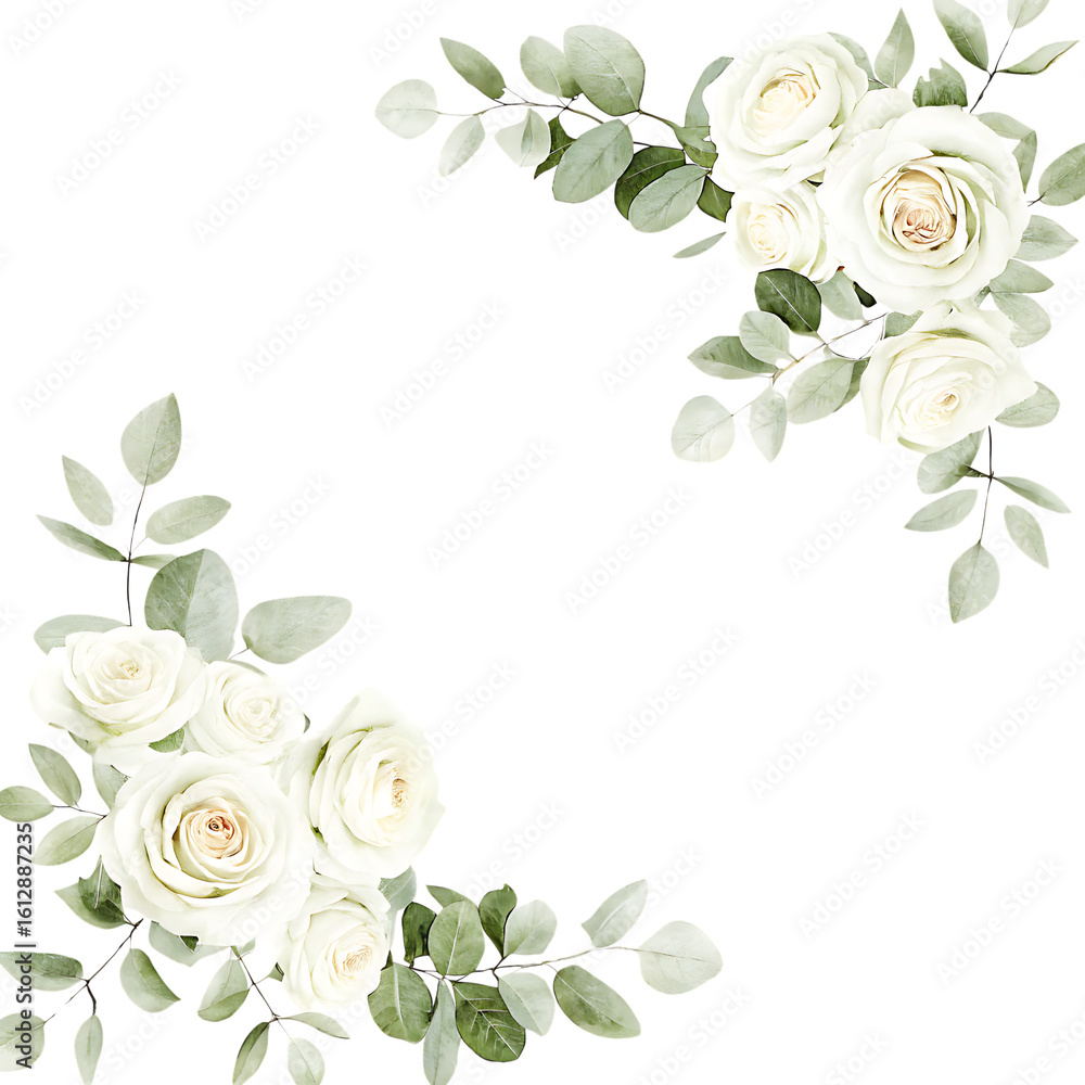 Naklejka premium Elegant white rose floral corner accents isolated on transparent background