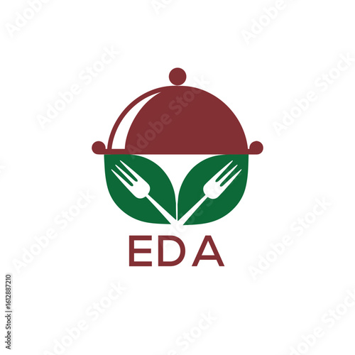 Healthy Organic Restaurant Logo with EDA Text – Eco-Friendly Food Service Symbol. EDA Letter Logo.
