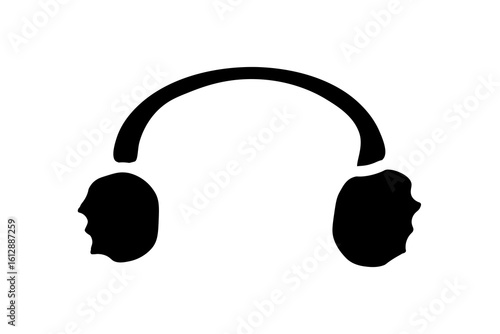 The image displays a solid black silhouette of a pair of earmuffs on a white background. The earmuffs consist of two rounded ear covers with a slightly jagged edge, connected by a curved headband