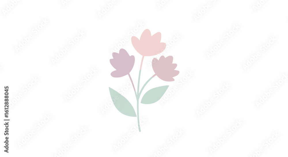 Fototapeta premium Delicate flower illustration with pastel petals and soft green stem.