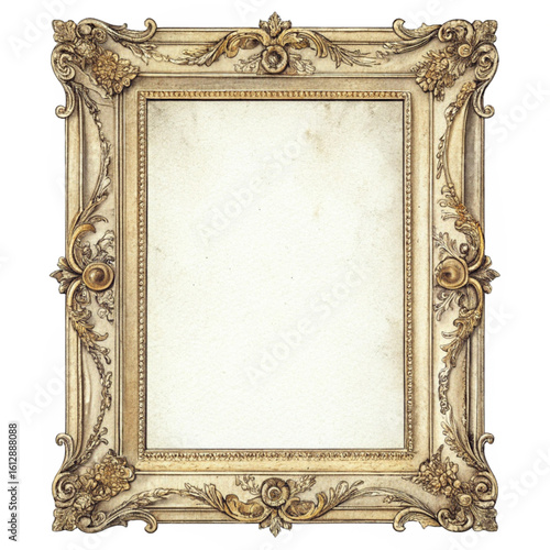 Baroque gold ornate frame with blank center and floral accents