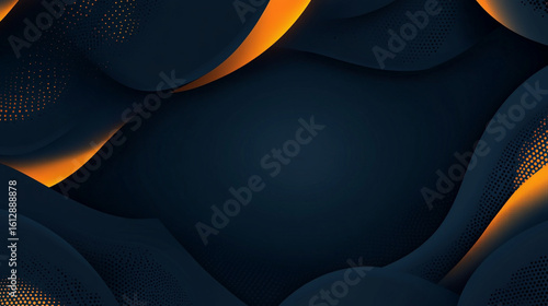 Abstract dark blue and orange wave design background with dots