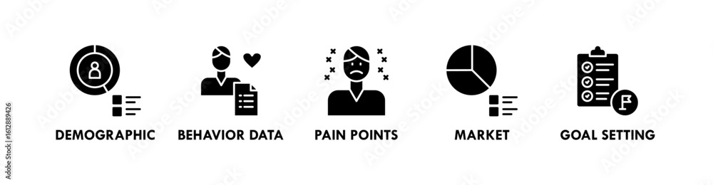 Fototapeta premium Persona Development banner web icon illustration concept with icon of demographic, behavior data, pain points, market, and goal setting
