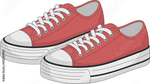Trendy red canvas sneakers with white laces, casual fashion shoes, stylish footwear for youth, comfortable walking design, modern street style