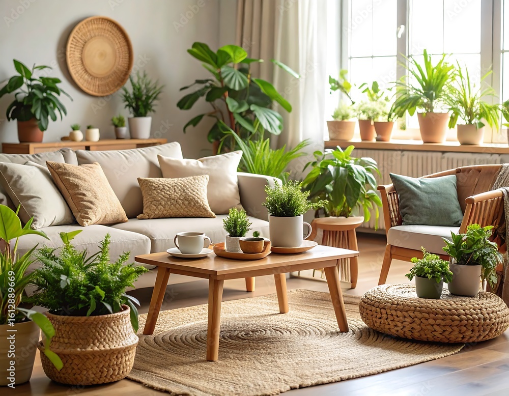 Fototapeta premium Cozy living room with plants (2)