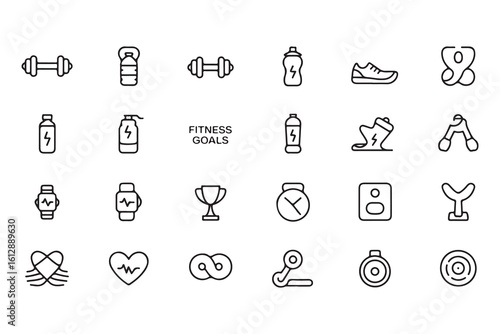 Fitness and Wellness Icons Set for Achieving Your Health Goals in Sport and Lifestyle