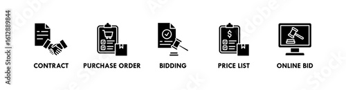 Public Procurement banner web icon illustration concept with icon of contract, purchase order, bidding, price list, and online bid