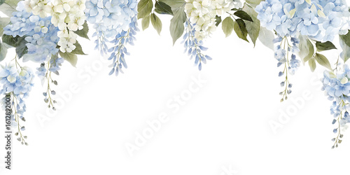 Delicate wisteria flowers hanging down isolated on transparent background