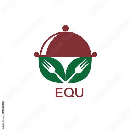 Healthy Organic Restaurant Logo with EQU Text – Eco-Friendly Food Service Symbol. EQU Letter Logo.

