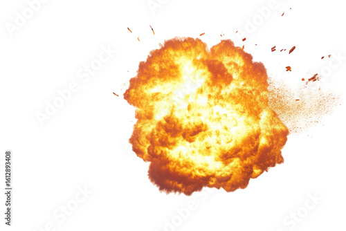 Fire explosion isolated on white background. Fiery explosion blast isolated on transparent background.