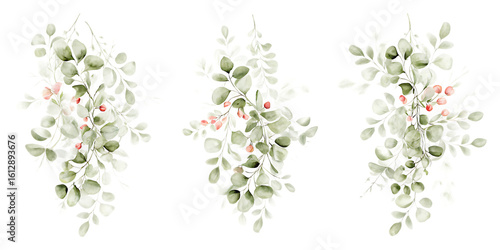 Wallpaper Mural Delicate floral arrangements with greenery and pink accents isolated on transparent background Torontodigital.ca