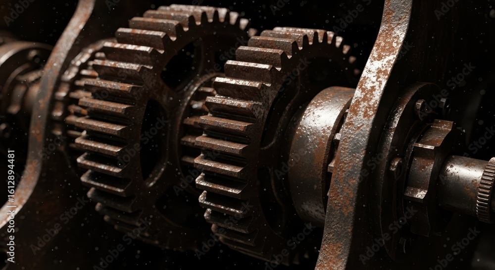 Closeup of rusty gears in an old mechanical system Closeup of rusty gears in an old mechanical system