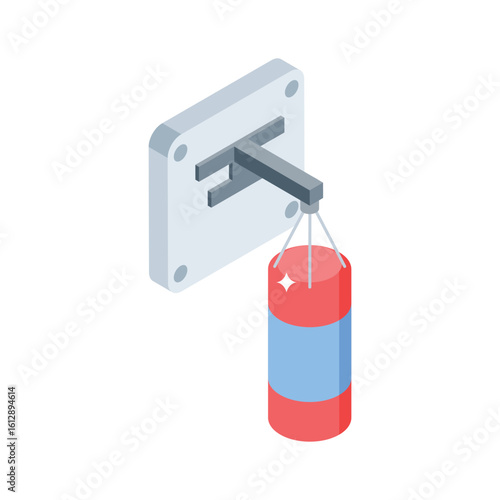Trendy isometric icon showing hanging punching bag equipment