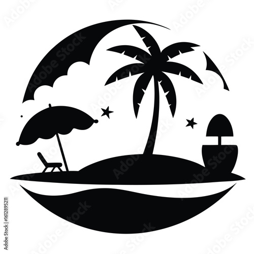 Wallpaper Mural Beach scene icon, island vector, coconut tree silhouette, summer holiday graphic, tropical vacation symbol, travel beach illustration
 Torontodigital.ca