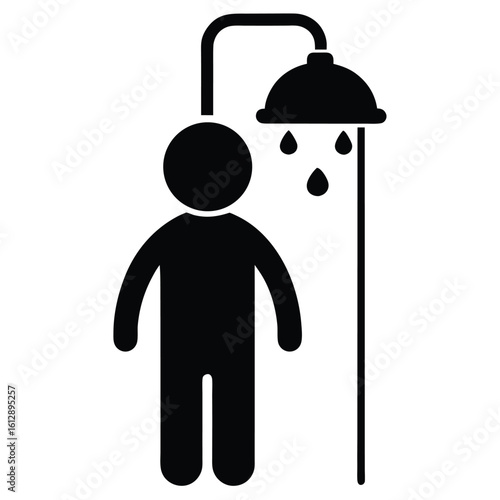 Shower icon, bathroom vector, hygiene silhouette, washroom graphic, water shower symbol, bath illustration
