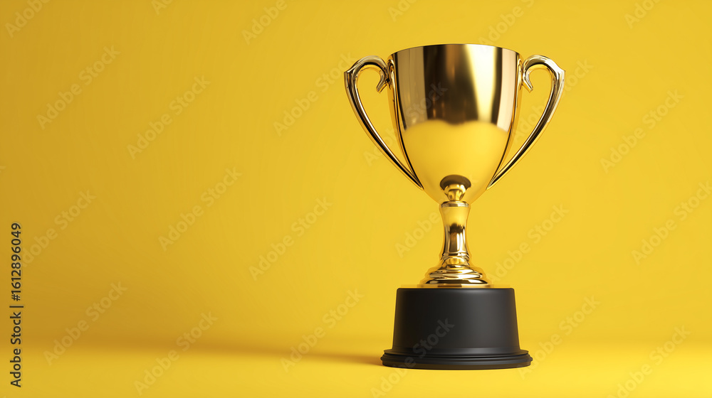 Golden trophy gleams against yellow. Symbolizes success, victory, achievement for marketing, web design, and editorial use. Golden trophy gleams against yellow. Symbolizes success, victory, achievement for marketing, web design, and editorial use.