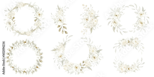 Elegant floral wreath and border designs isolated on transparent background