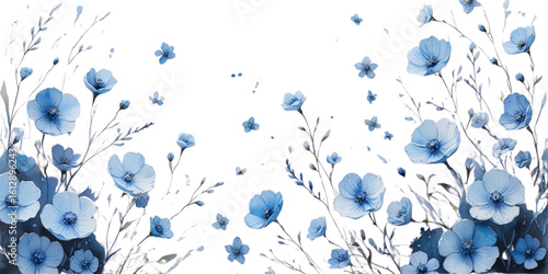 a beautiful pattern of blue watercolor flowers on a transparent background