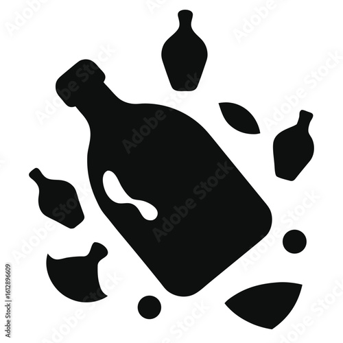 Bottle icon, glass bottle vector, beverage container silhouette, drink bottle graphic, liquid storage symbol, recyclable bottle illustration
