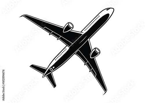 Illustration showing a black airplane icon on a white background